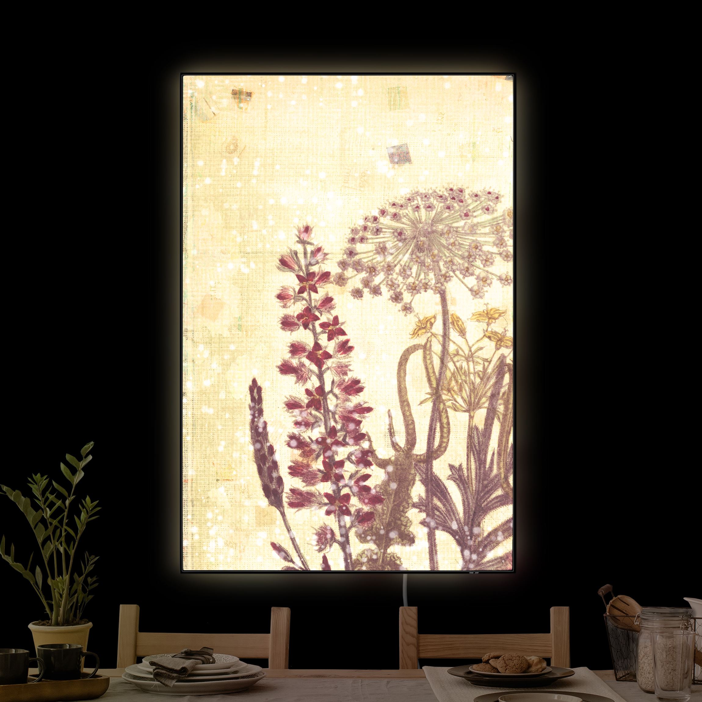 LED-Wechselbild Vintage Leinenoptik Blumen günstig online kaufen