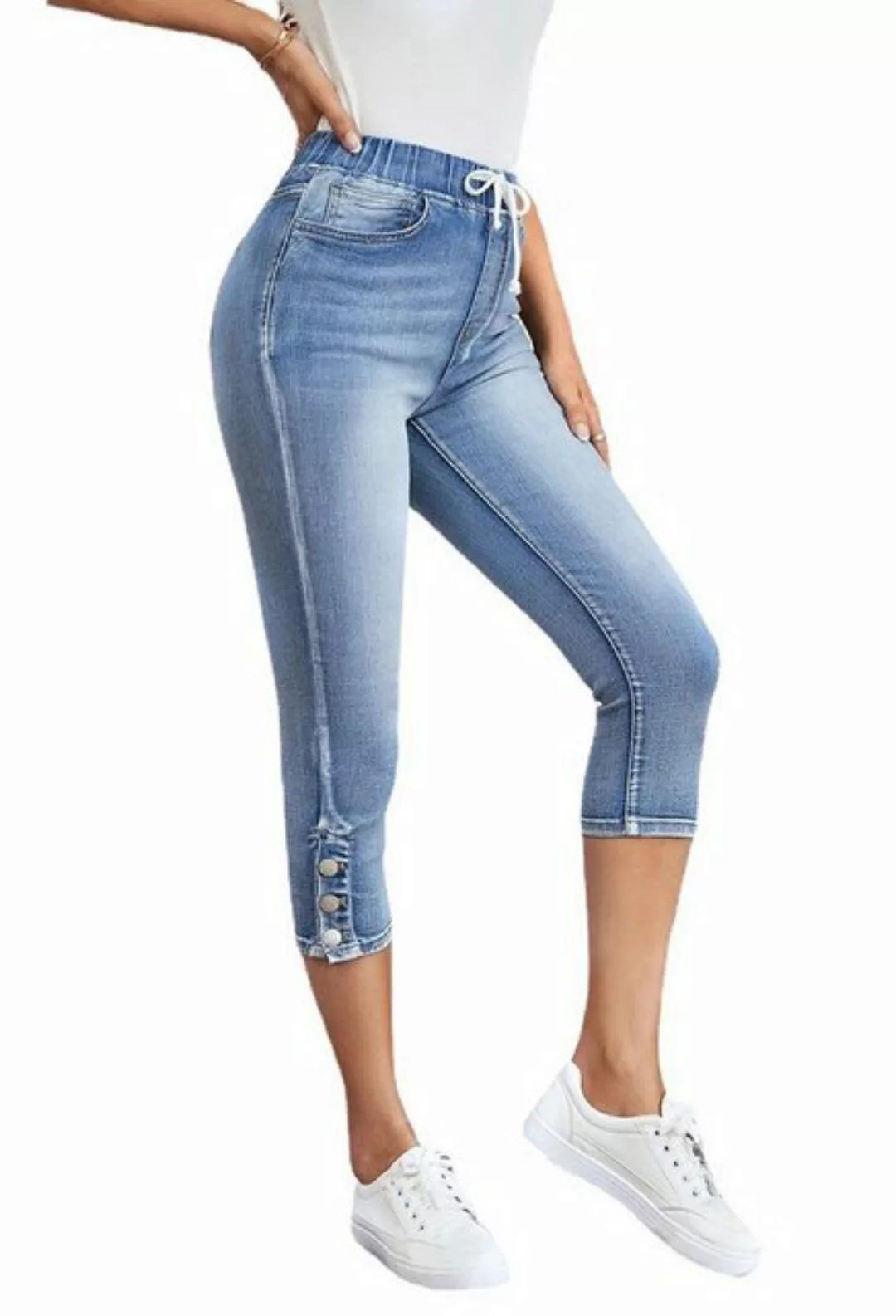 CHENIN Caprijeans Sommerliche damen-jeans-leggings mit geknöpftem design Ca günstig online kaufen