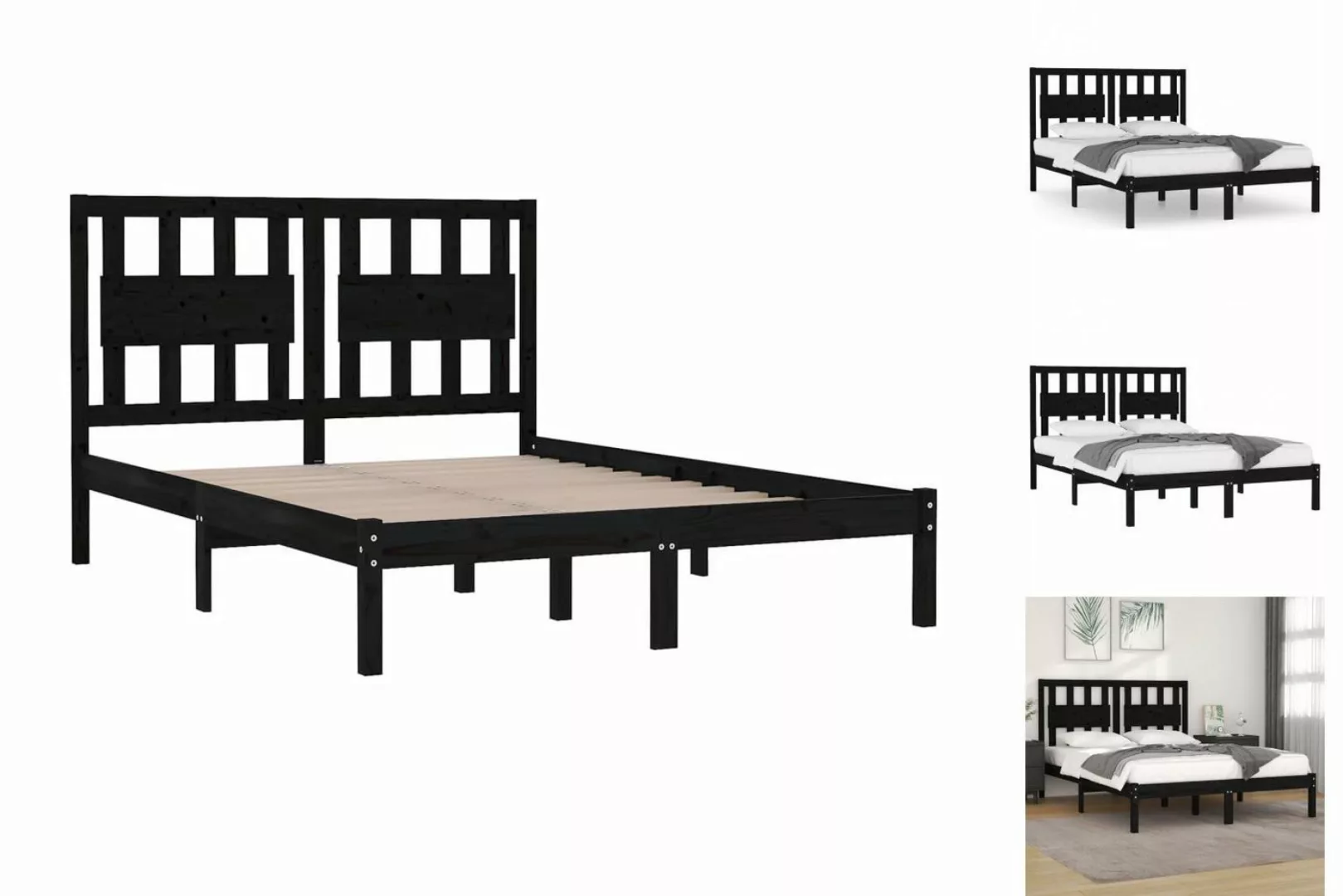 vidaXL Bettgestell Massivholzbett Schwarz Kiefer 200x200 cm Doppelbett Bett günstig online kaufen