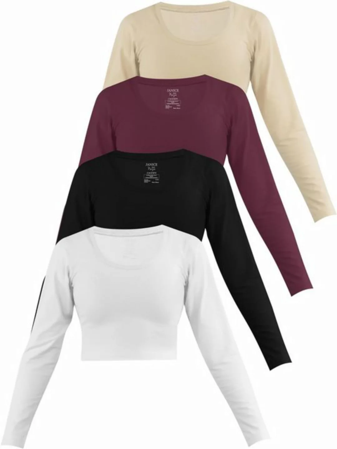 Janice Langarmshirt 4 x Damen crop Langarmshirt Nerja Kurzer Pullover aus B günstig online kaufen