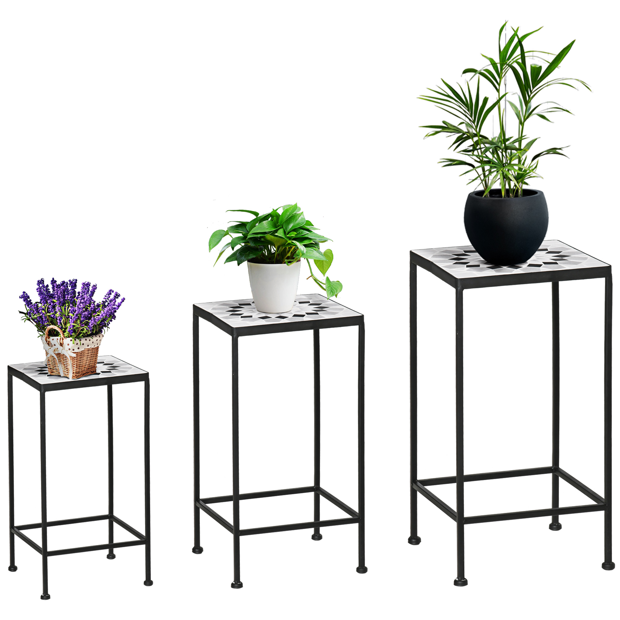 Outsunny 3er-Set Blumenständer  Pflanzenständer mit Keramikfliesen, stapelb günstig online kaufen