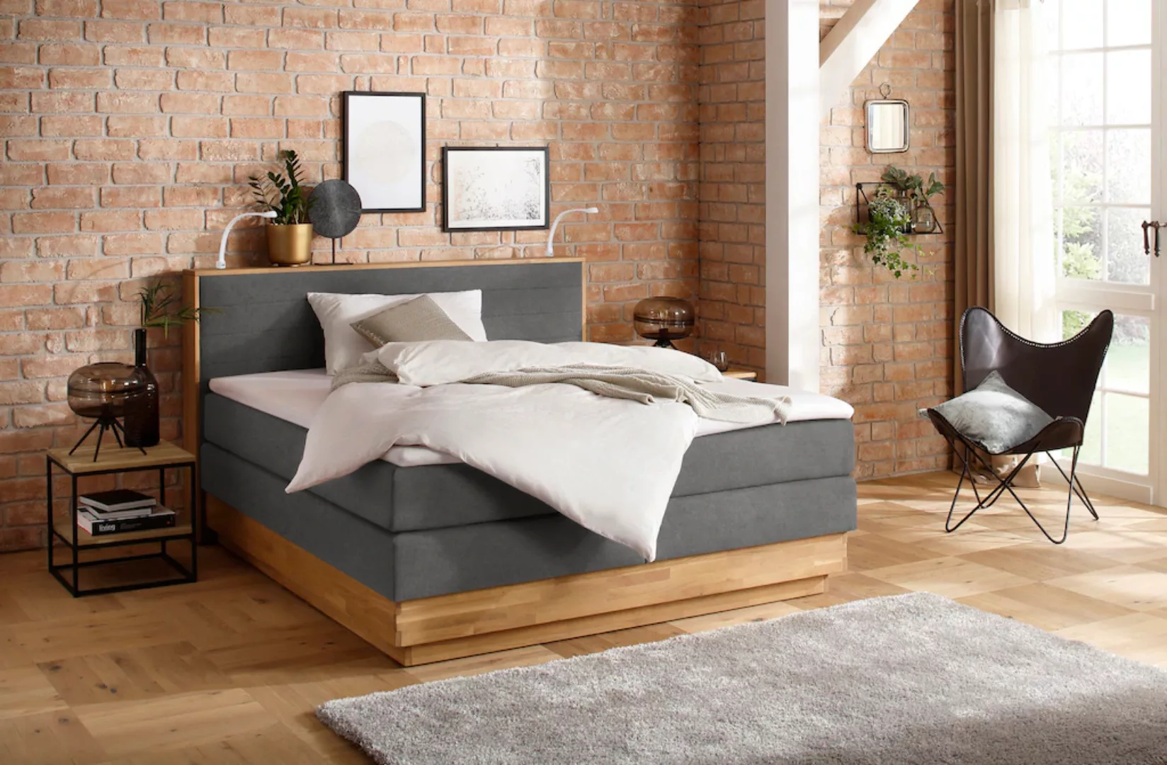 Home affaire Boxspringbett "Cavan", Eiche, inkl. Bettkasten & Topper, versc günstig online kaufen