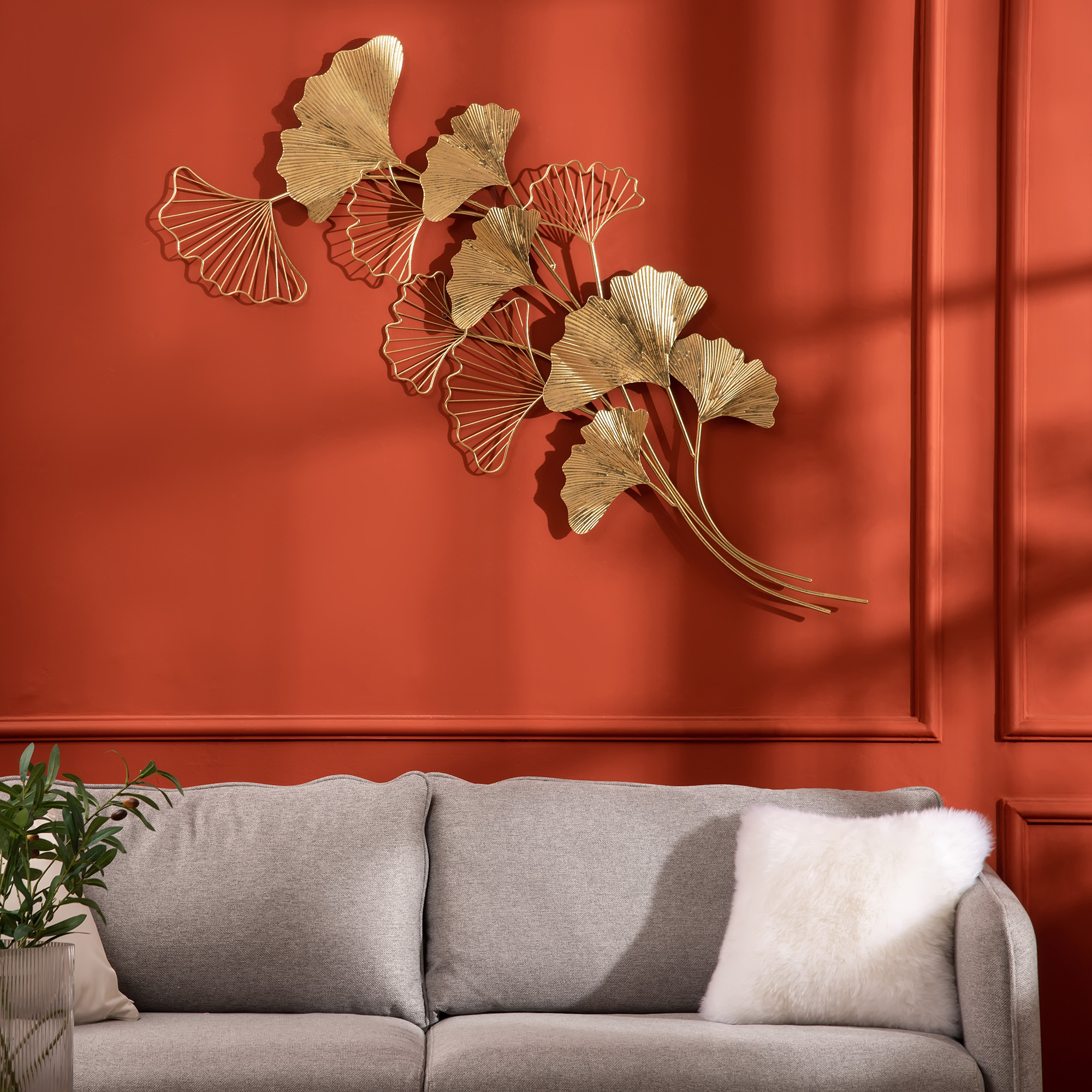 HOMCOM 3D Metall Wanddekoration, Goldene Wandkunst mit Ginkgo-Blättern 138x günstig online kaufen