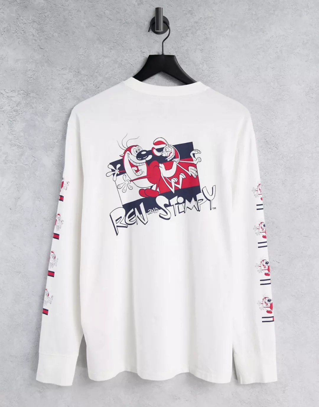 Tommy Jeans X Ren & Stimpy – Langärmliges Unisex-Oberteil in Weiß mit Rücke günstig online kaufen