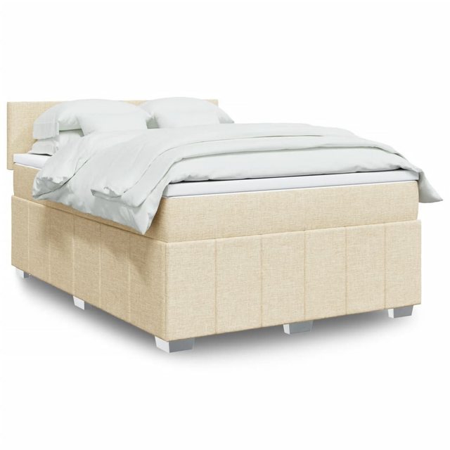 vidaXL Boxspringbett, Boxspringbett mit Matratze Creme 140x200 cm Stoff günstig online kaufen