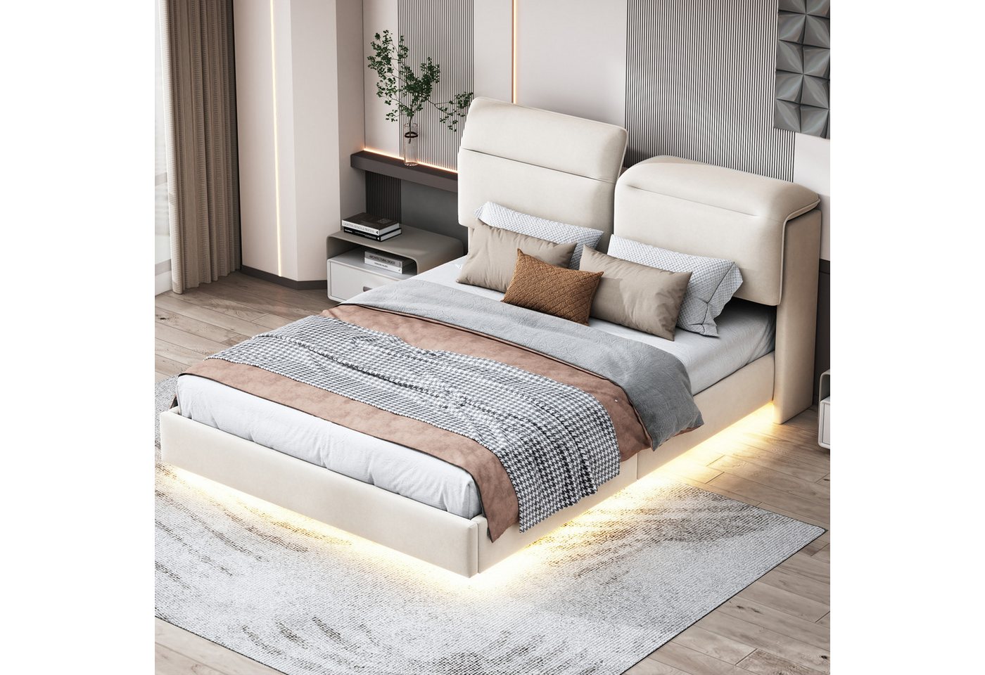 Furnishings Home Polsterbett Doppelbett mit LED Beleuchtung und Stauraum (S günstig online kaufen