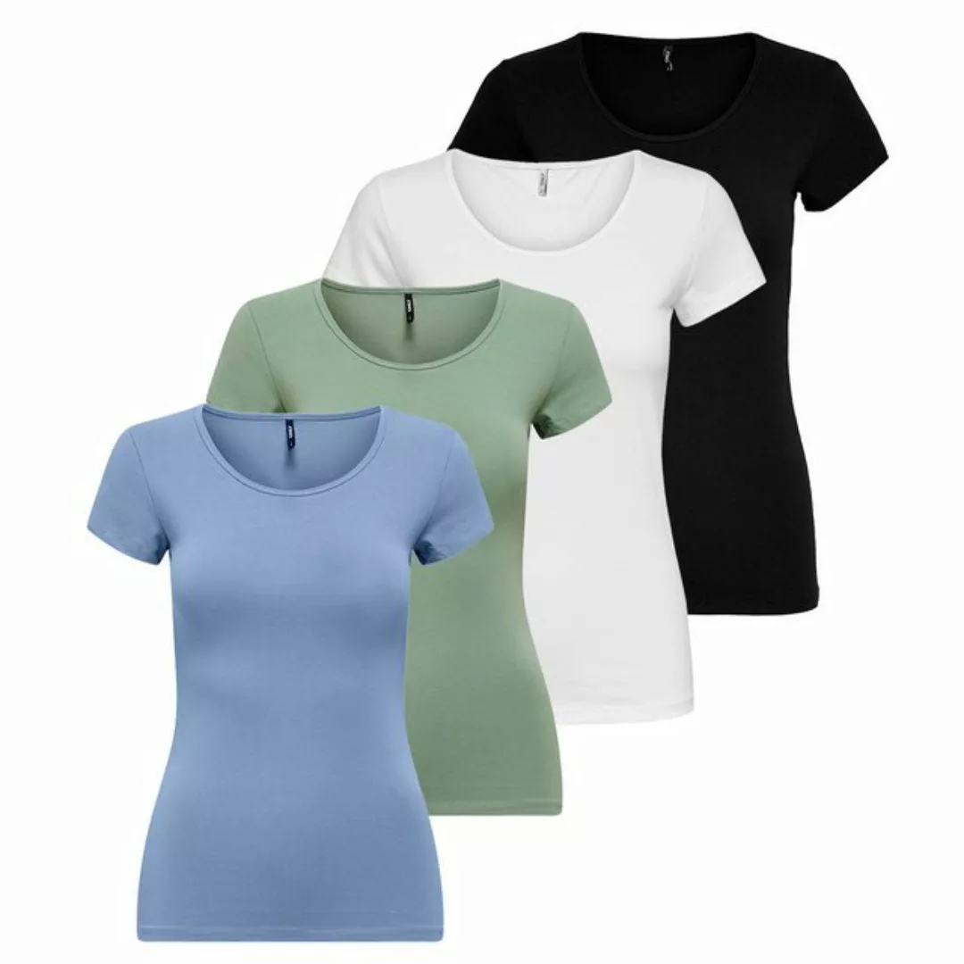 ONLY T-Shirt ONLY Damen 4er Pack T-Shirt Live Love Kurzarmshirt Basic Baumw günstig online kaufen