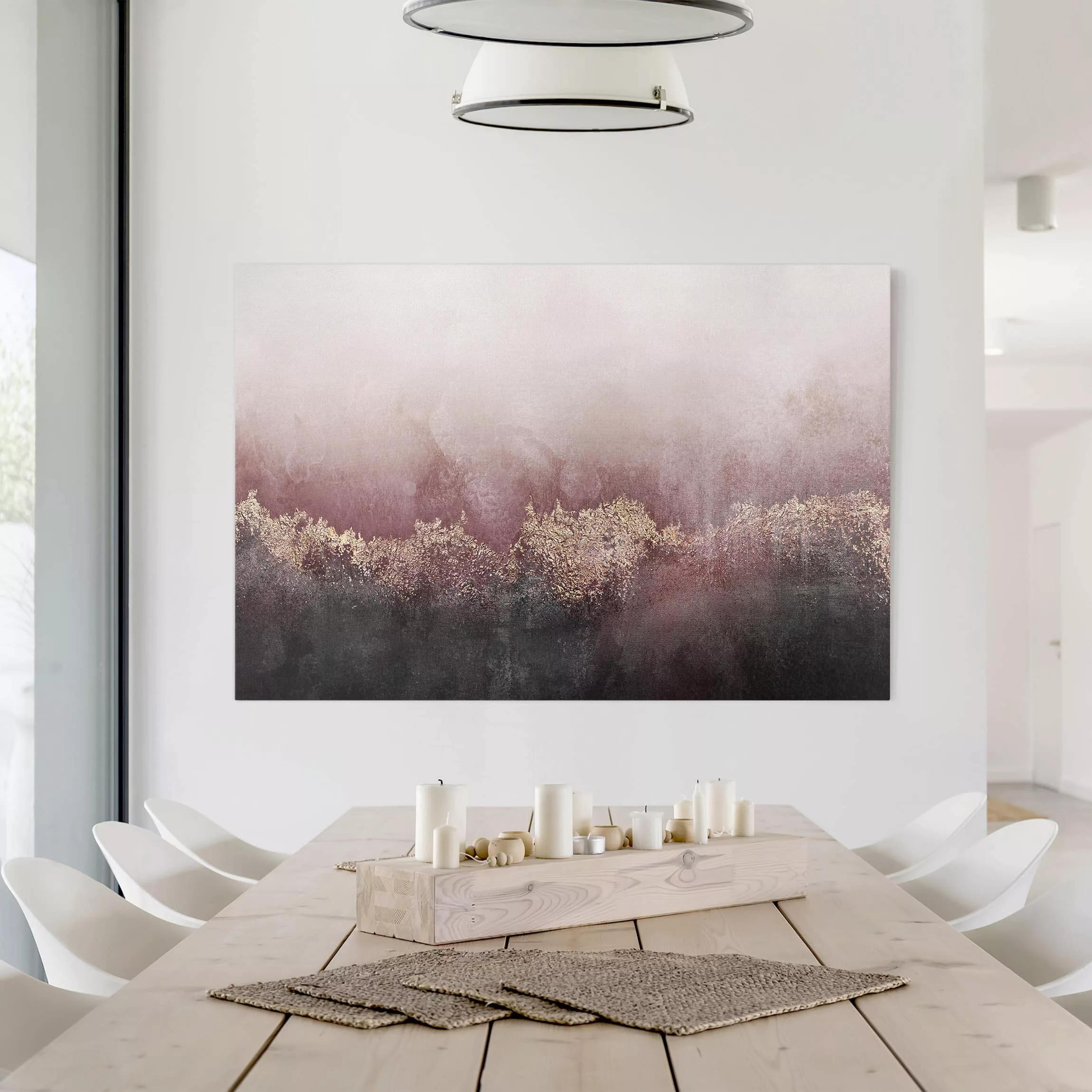 Leinwandbild Abstrakt - Querformat Goldene Dämmerung Rosa günstig online kaufen