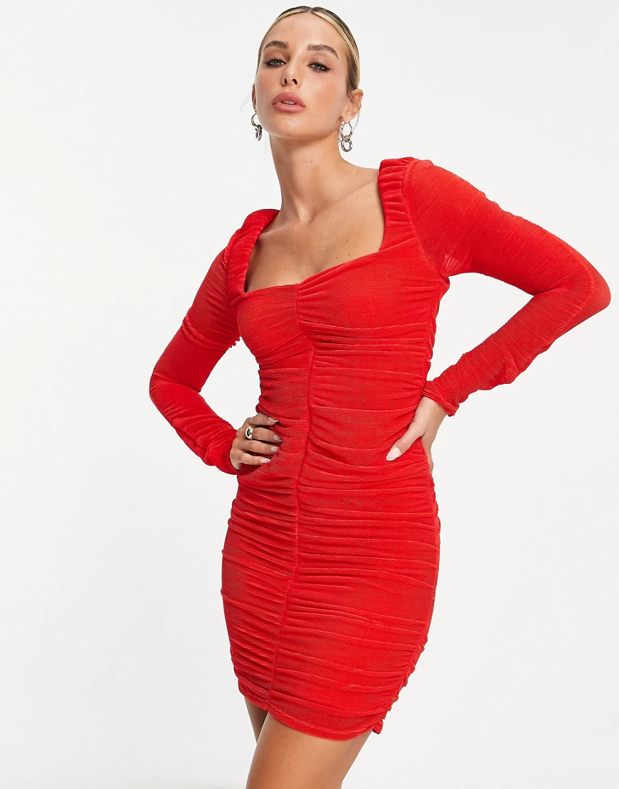 River Island – Anschmiegsames Minikleid aus Jersey in Rot mit geraffter Vor günstig online kaufen