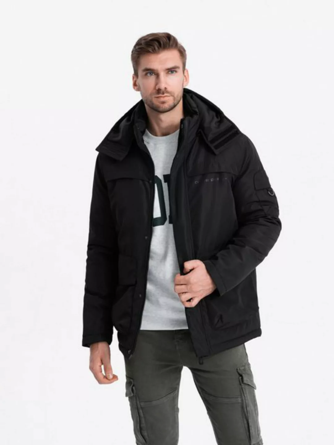 OMBRE Winterjacke Wattierte Herrenjacke mit Kapuze günstig online kaufen