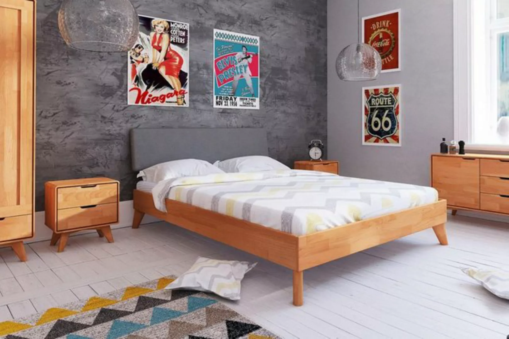 Natur24 Einzelbett Bett Gerg 4 Sonderlänge 100x190 Kernbuche Polsterkopftei günstig online kaufen