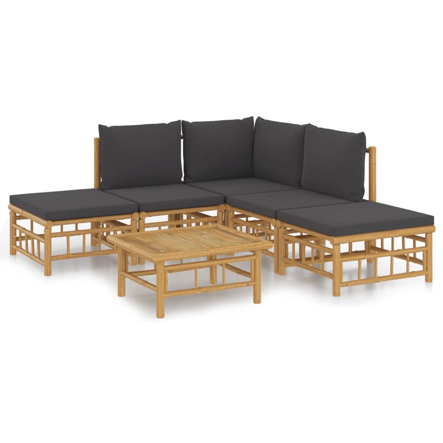 Vidaxl 6-tlg. Garten-lounge-set Mit Dunkelgrauen Kissen Bambus günstig online kaufen