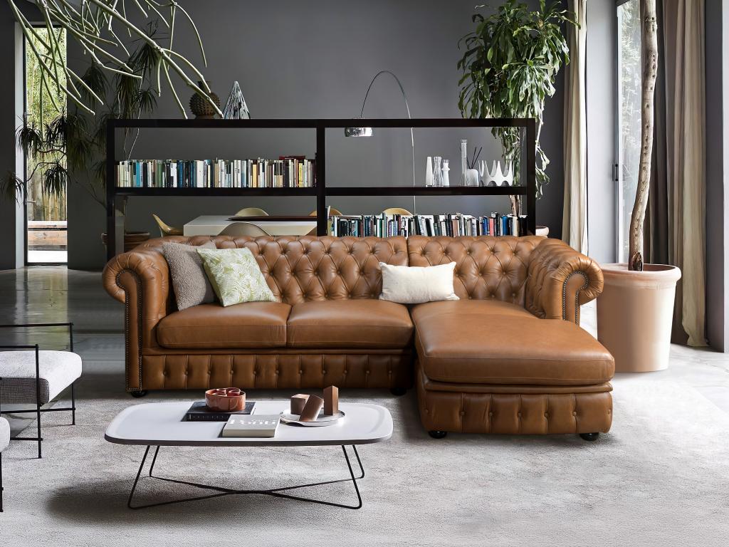 Chesterfield Ecksofa - Ecke Rechs - Büffelleder - Karamell - BRENTON günstig online kaufen