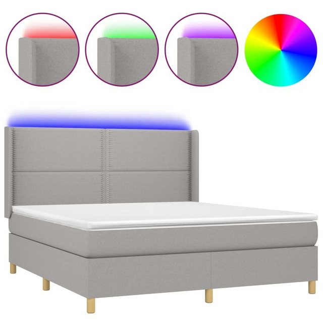 vidaXL Boxspringbett Boxspringbett mit Matratze LED Hellgrau 180x200 cm Sto günstig online kaufen