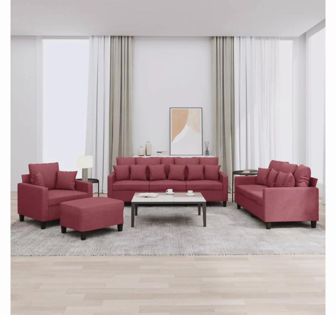 vidaXL Sofa Sofagarnitur Set mit Kissen Stoff, 4-tlg., Rot günstig online kaufen