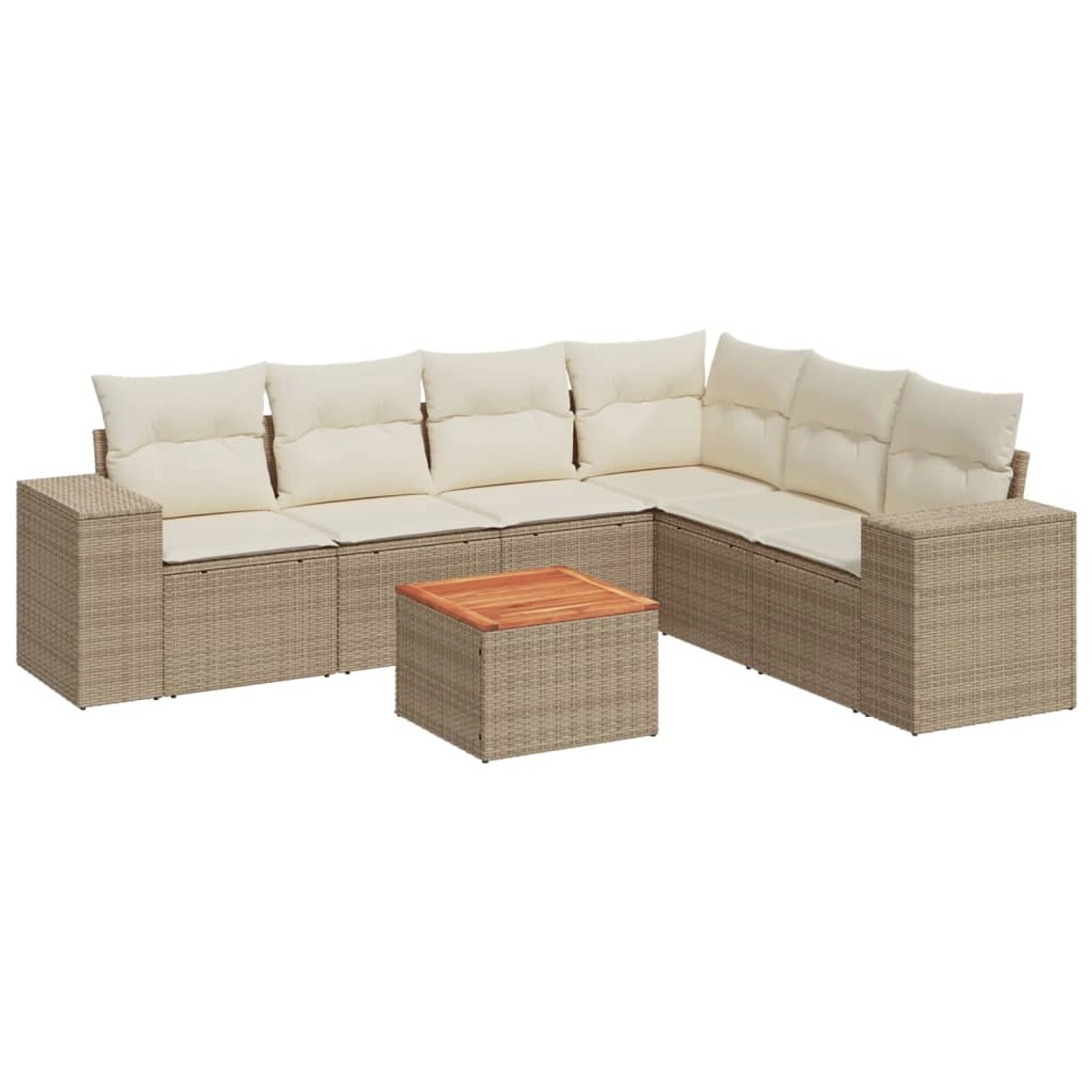 vidaXL 7-Tlg Garten-Sofagarnitur mit Kissen Beige Poly Rattan 3257794 günstig online kaufen