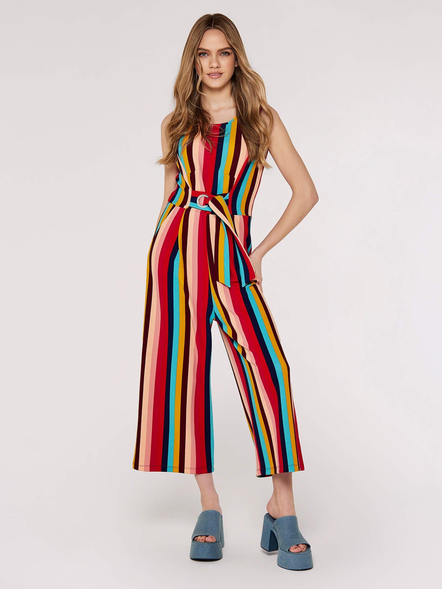 Apricot Jumpsuit Multi-Stripe Tie Waist Jumpsuit, günstig online kaufen