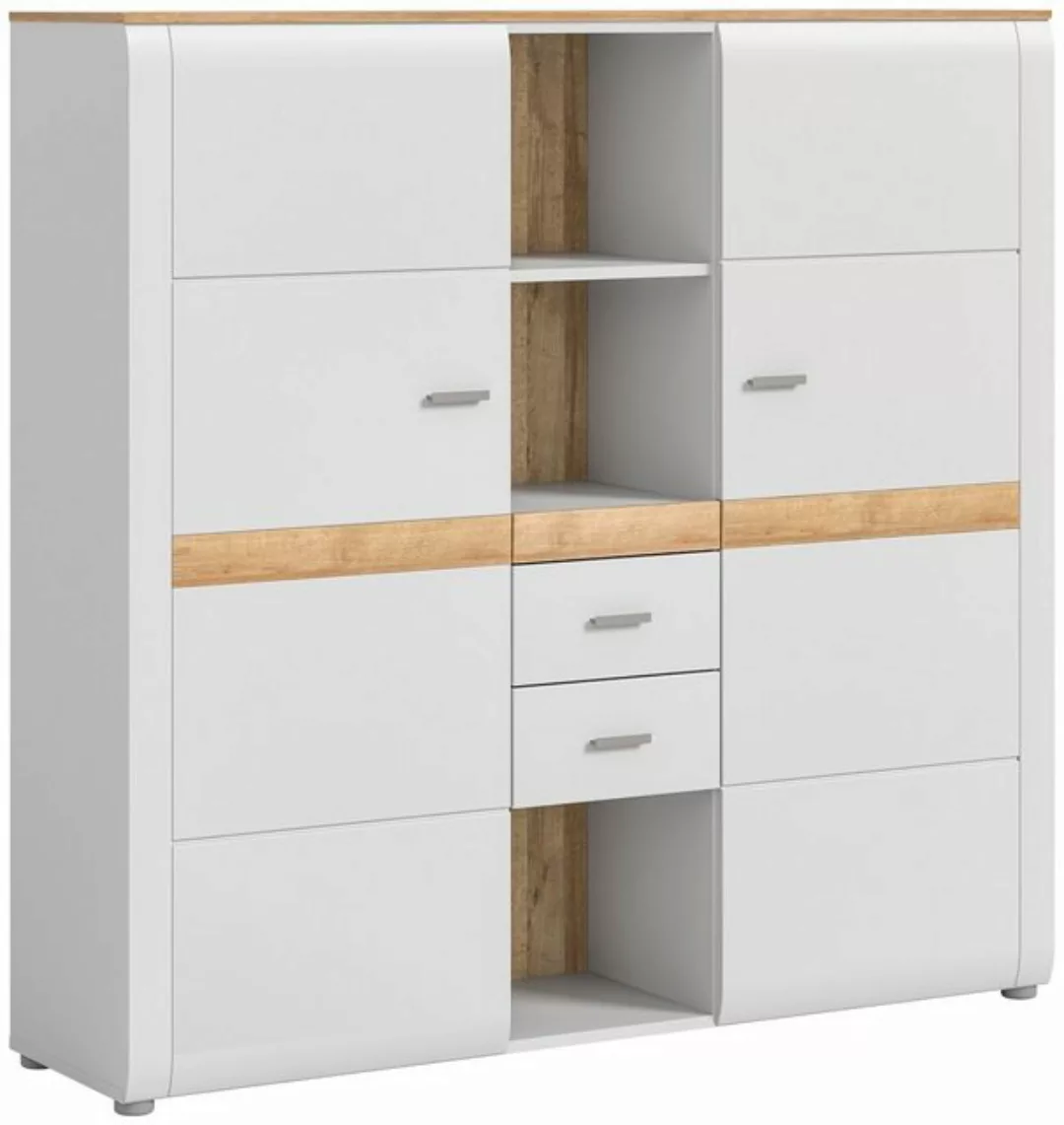 MCA furniture Vitrine Highboard Ashton, hellgrau matt / Rivera Eiche, LED B günstig online kaufen