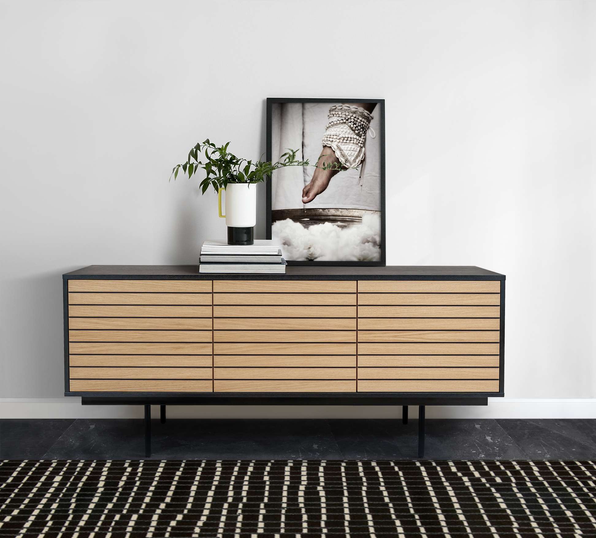 Woodman Sideboard "Stripe", besonderes Design, 3 Push-to-Open-Türen, Breite günstig online kaufen