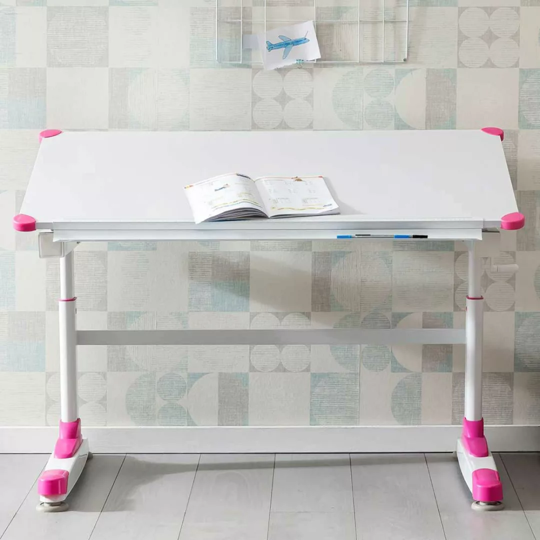 Kindertisch in Weiß und Pink höhenverstellbar günstig online kaufen