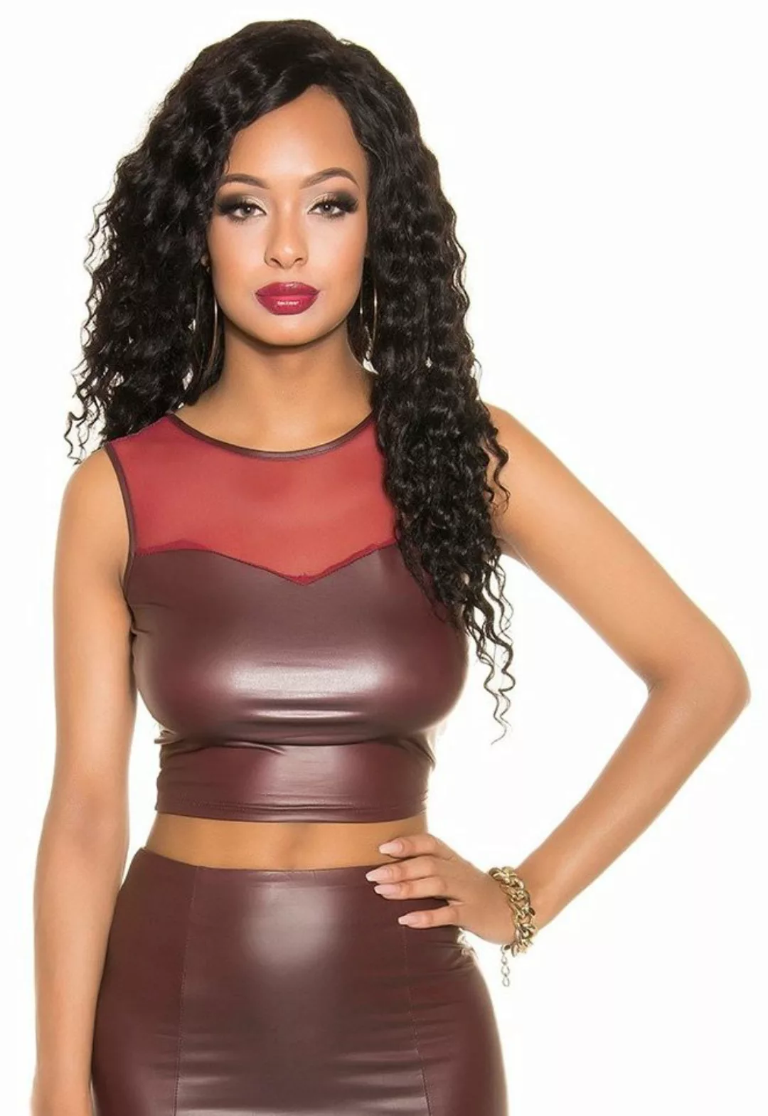 Koucla Crop-Top Wetlook Tanktop mit Mesheinsatz, Shirt ärmellos günstig online kaufen