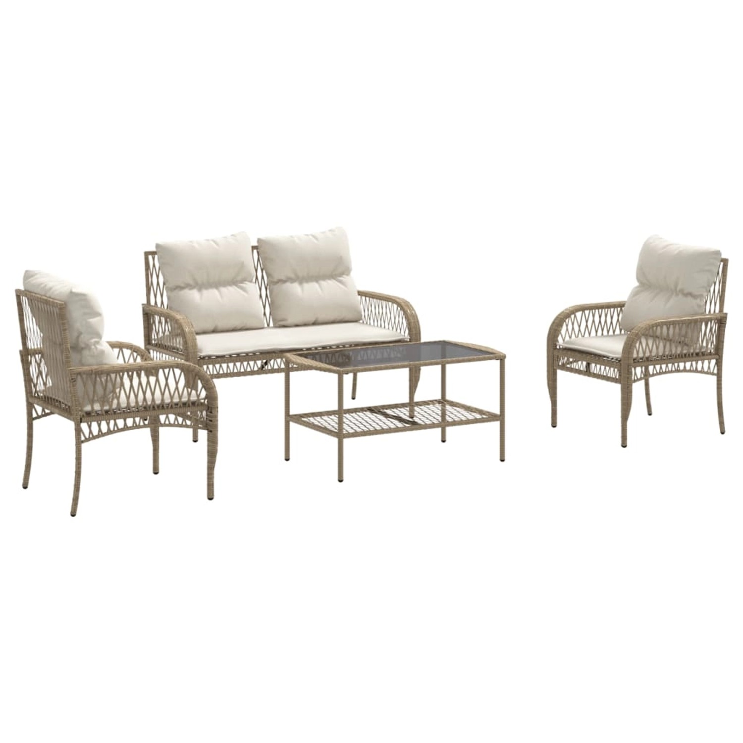 vidaXL 4-Tlg Garten-Sofagarnitur mit Kissen Beige Poly Rattan 368730 günstig online kaufen