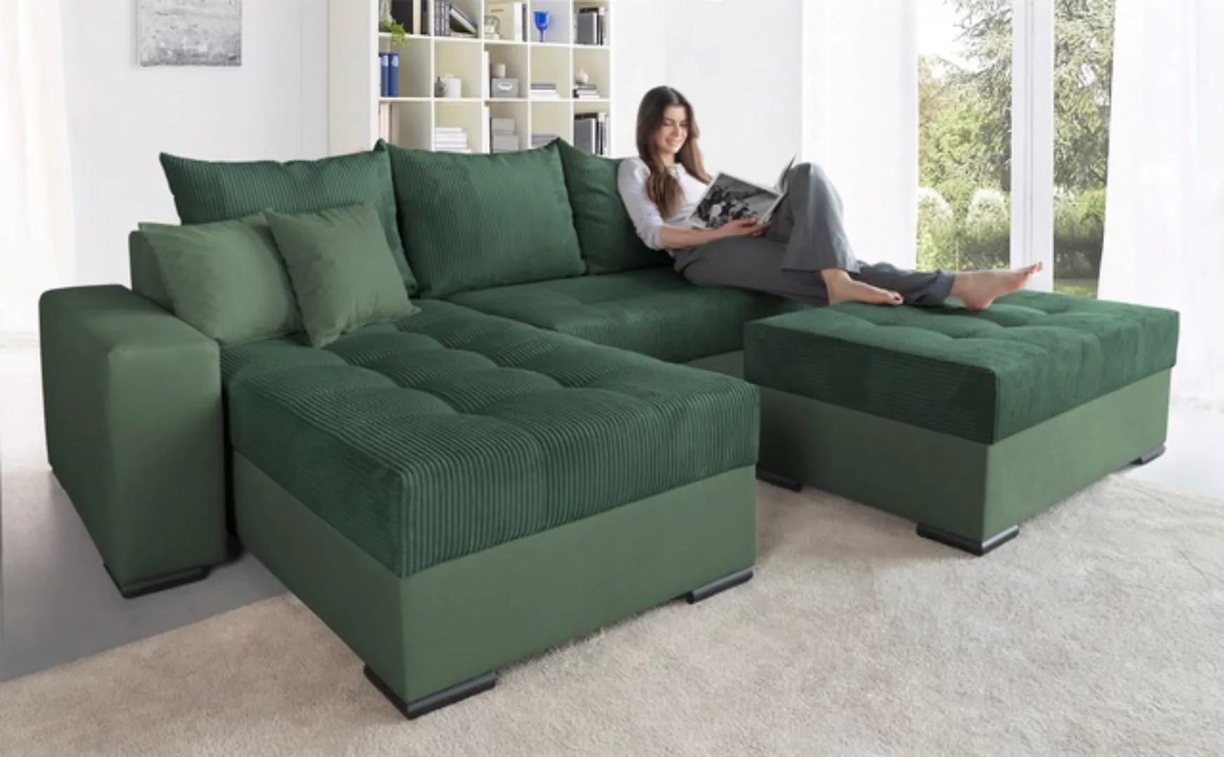COLLECTION AB Ecksofa »Josy L-Form, Breite 214 cm, mit 3 großen Rückenkisse günstig online kaufen
