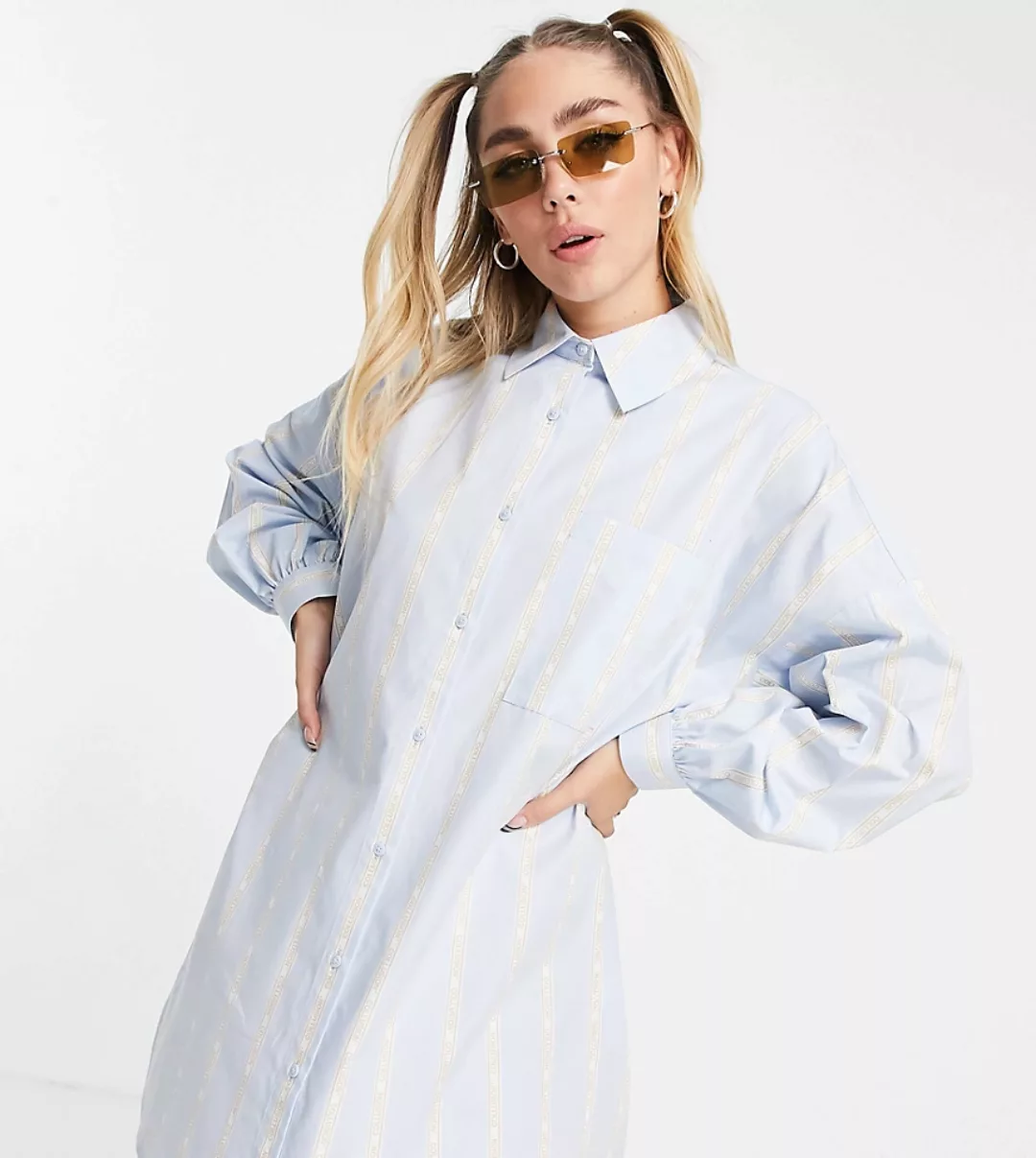 COLLUSION ‑ Mini-Hemdkleid mit Streifen in Blau günstig online kaufen