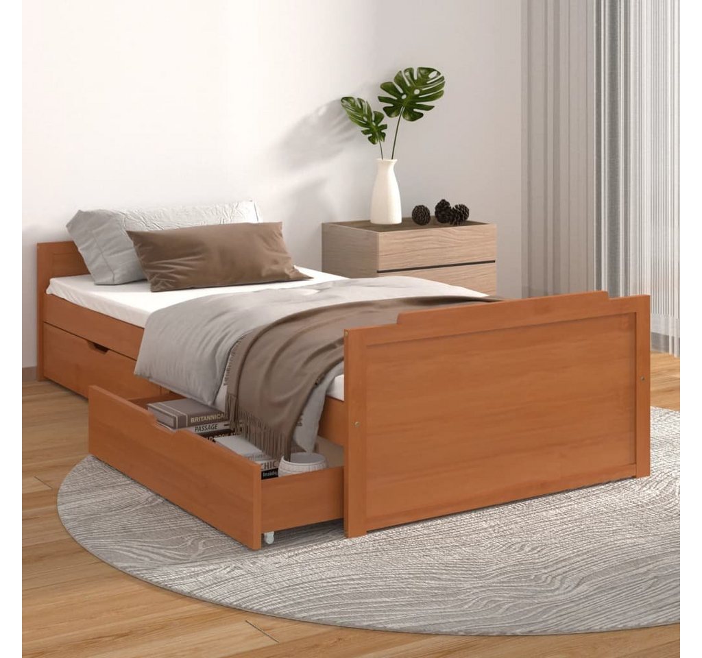 furnicato Bett Massivholzbett mit Schubladen Honigbraun Kiefer 90x200 cm günstig online kaufen