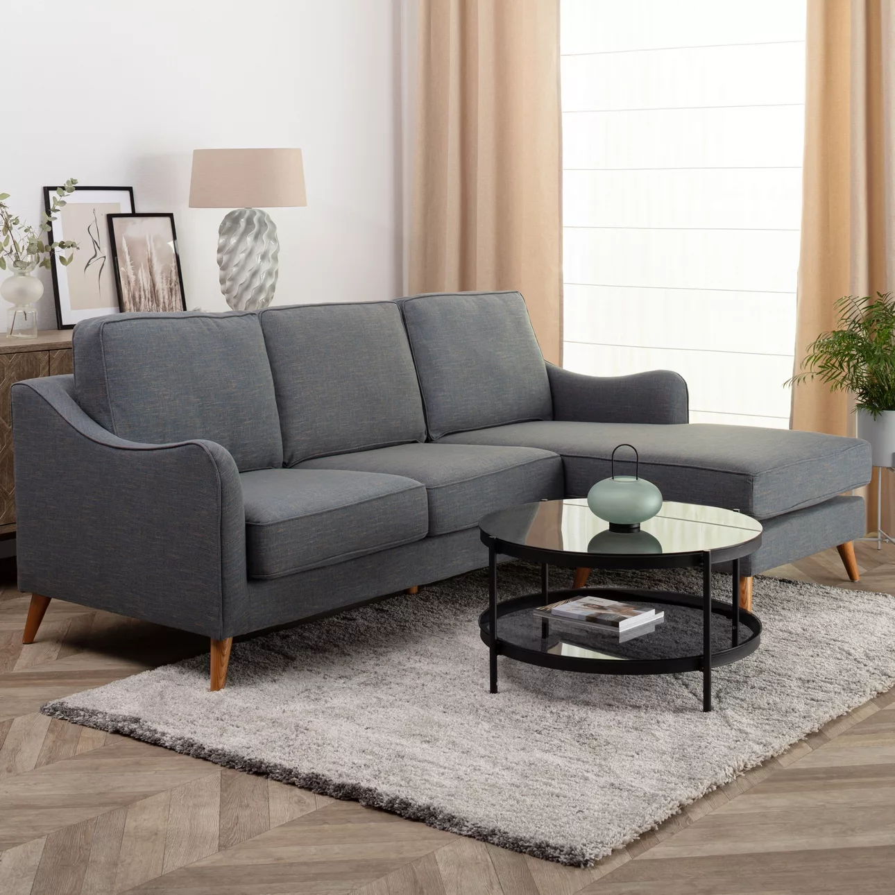 Ecksofa Venuste denim blue/brown, 227 x 160/88 x 90 cm günstig online kaufen