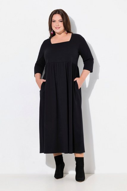 Ulla Popken Maxikleid Jerseykleid A-Linie Carré-Ausschnitt 3/4-Arm günstig online kaufen