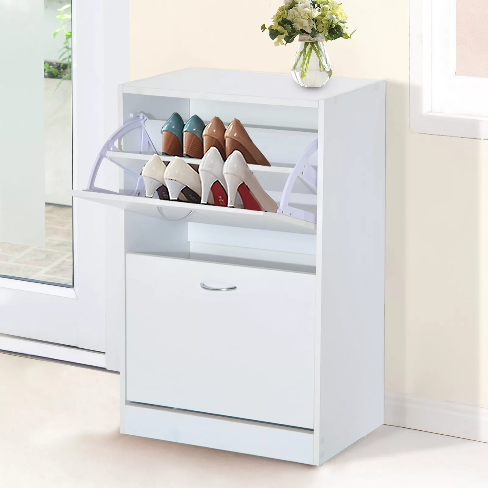 HOMCOM Schuhkipper Schuhschrank Schuhständer Schuhregal mit 2 Klappen 10–12 günstig online kaufen