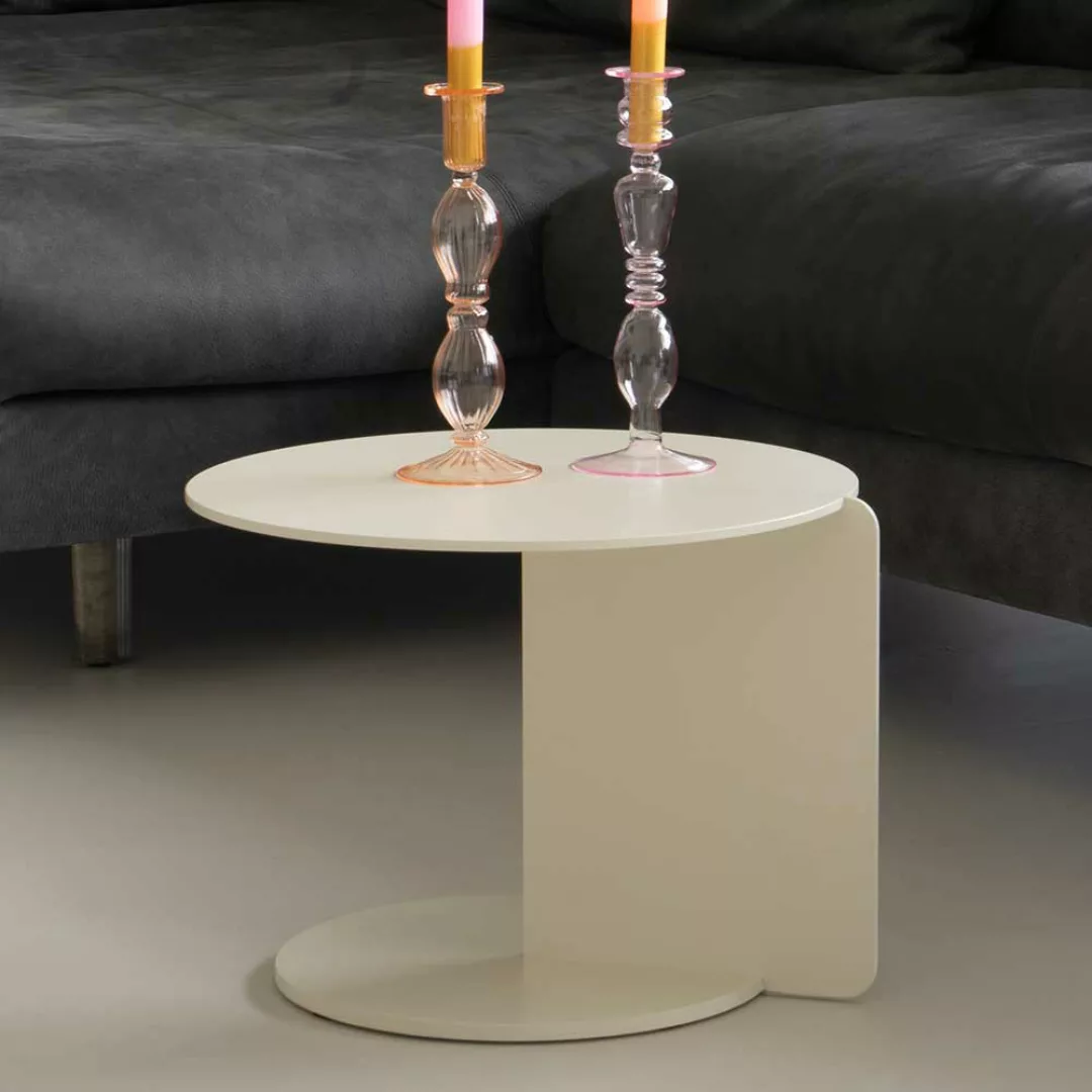Runder Wohnzimmer Tisch aus Stahl Cremefarben günstig online kaufen
