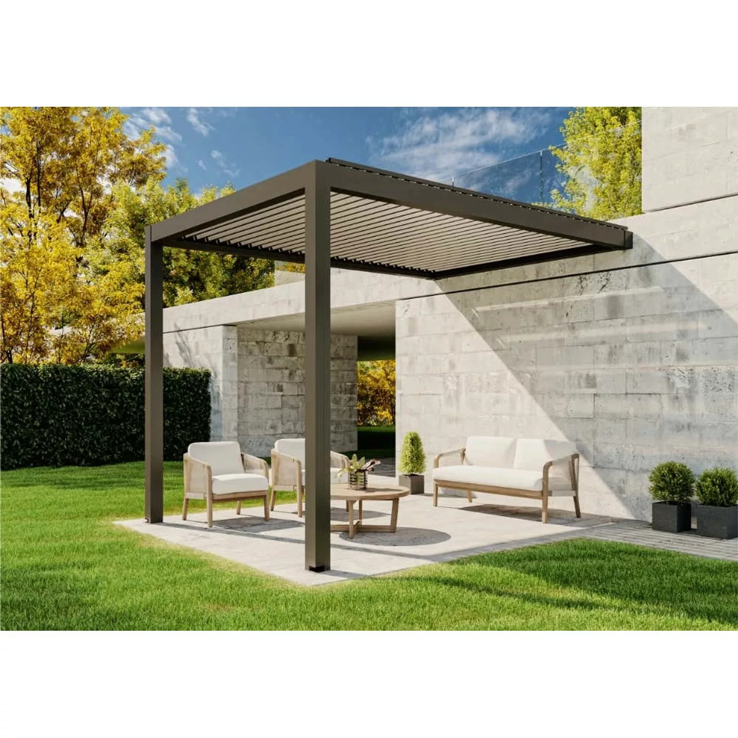 Huun Pergola Mezzo Wandmontiert in Anthrazit 300 x 400 cm günstig online kaufen