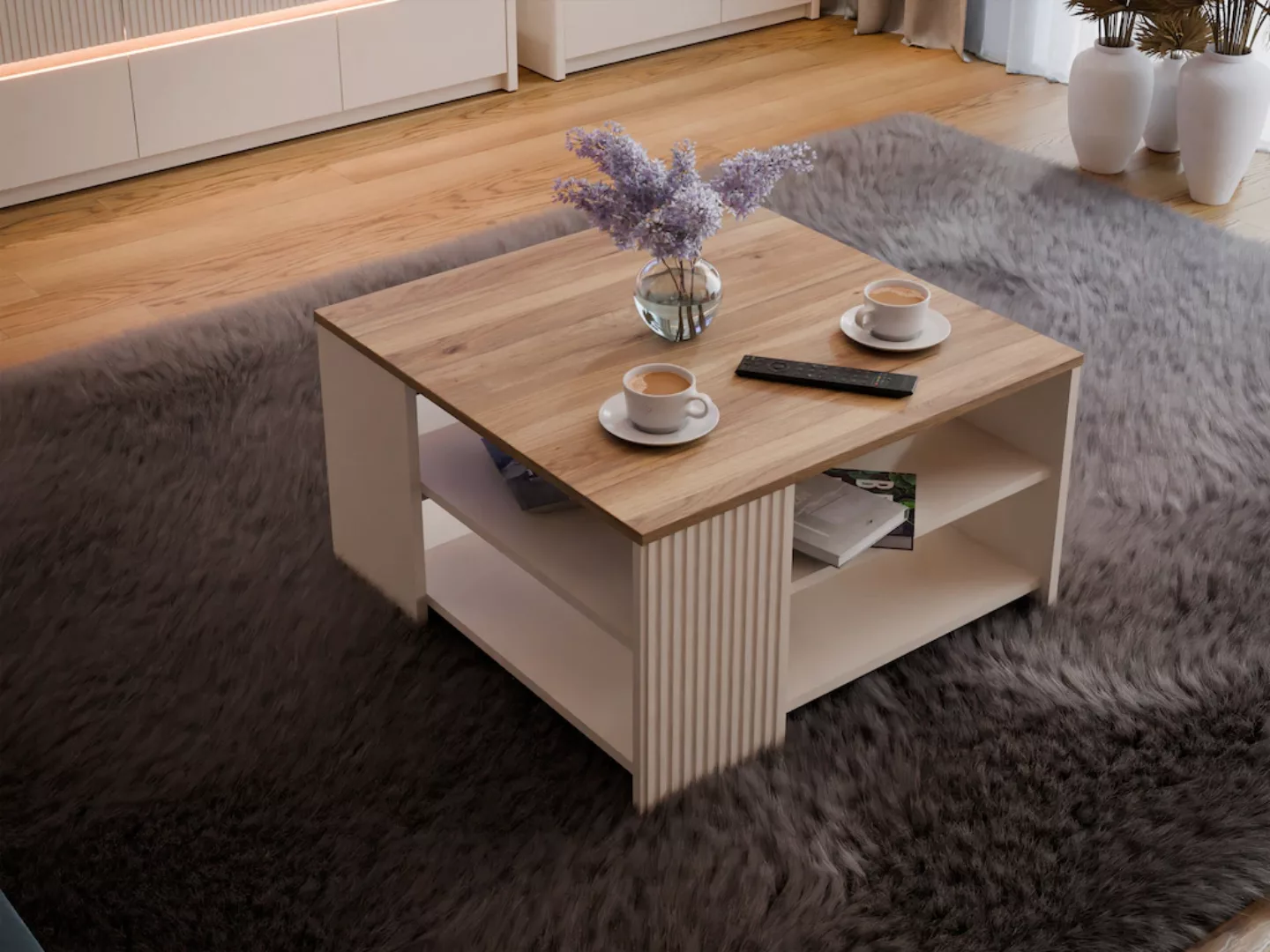 FORTE Couchtisch "Oak Square", Couchtisch, Ablageböden, Lamellenoptik günstig online kaufen