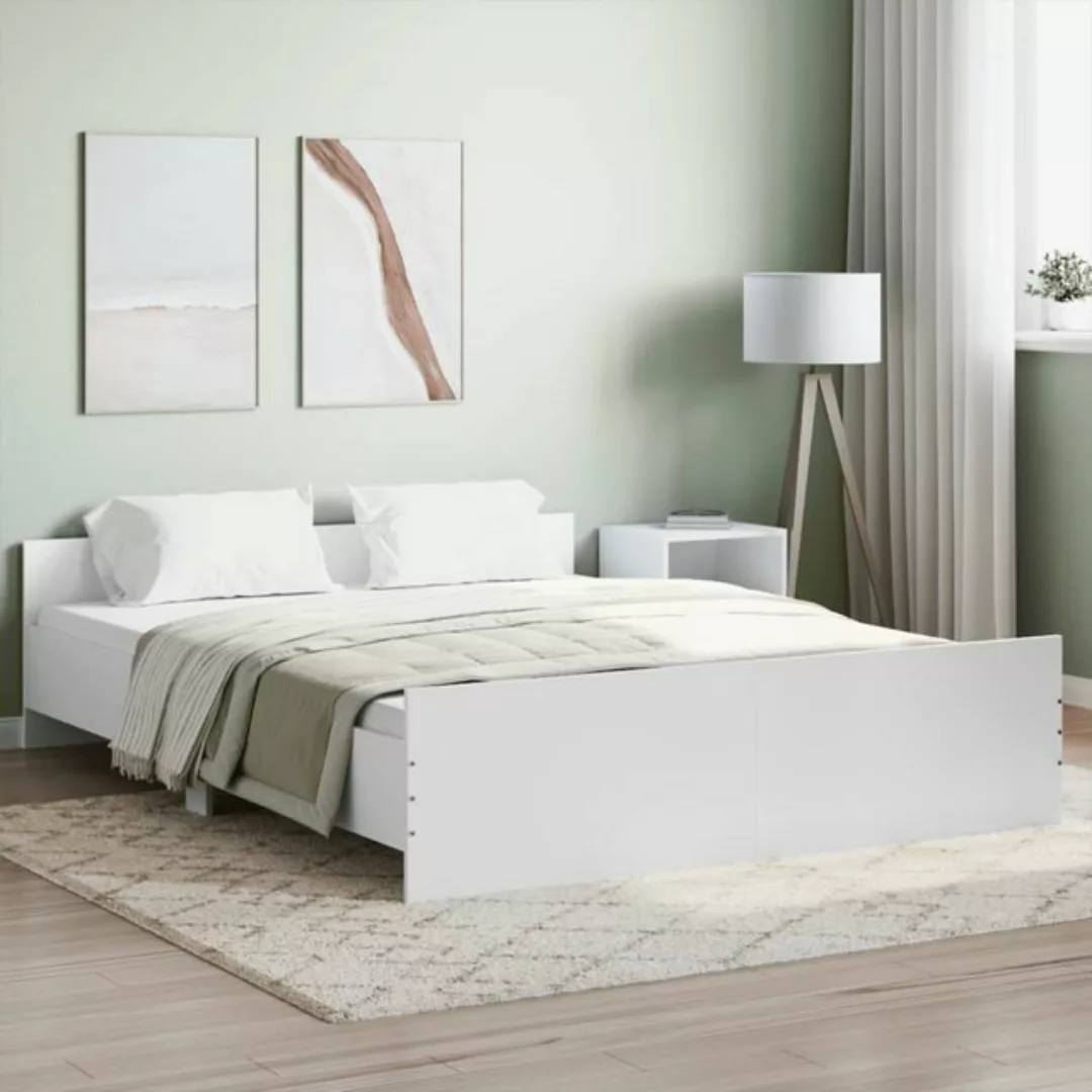 vidaXL Bettgestell Bettrahmen mit Kopf- und Fußteil Weiß 140x200 cm Bett Be günstig online kaufen