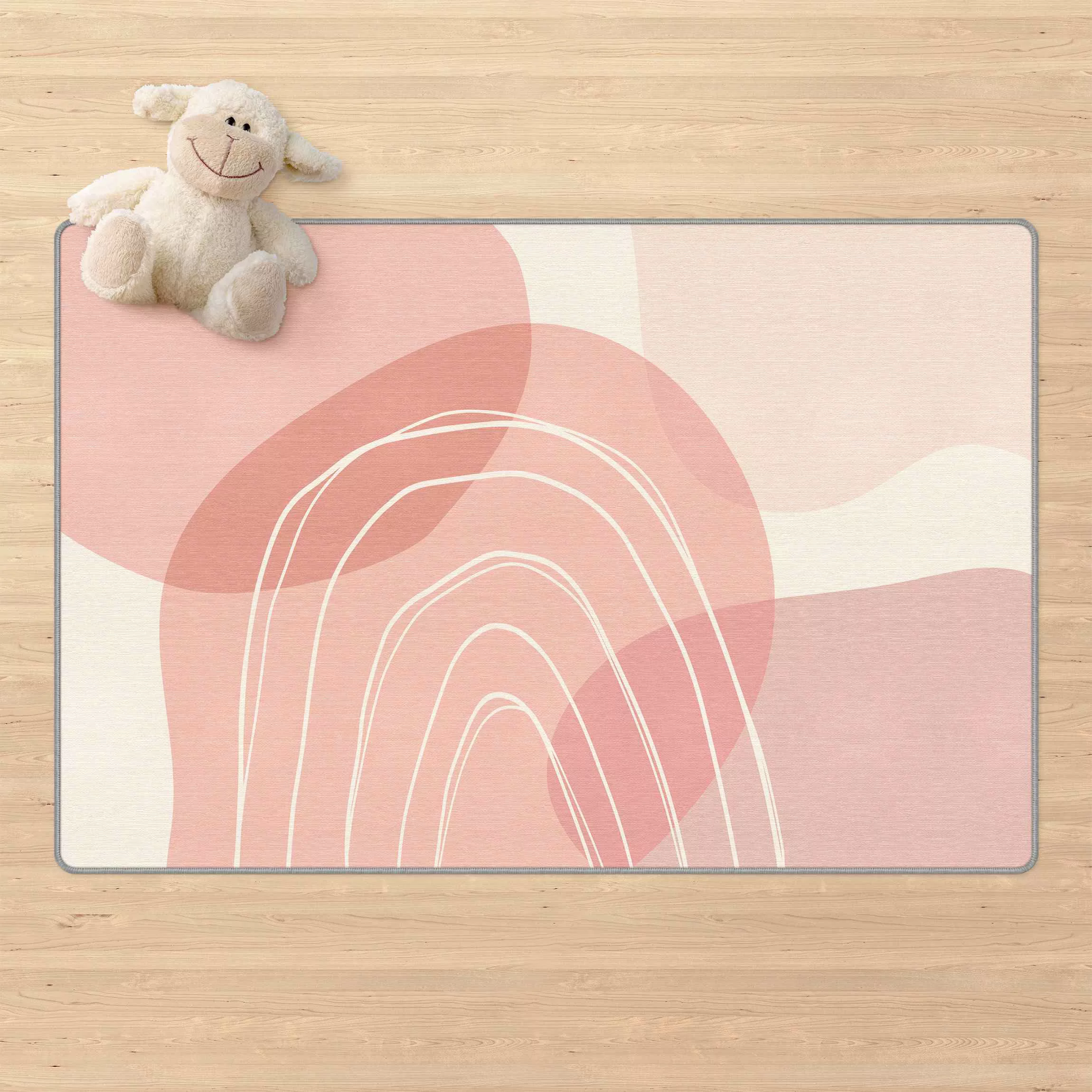 Teppich Große Kreisformen im Regenbogen - rosa günstig online kaufen
