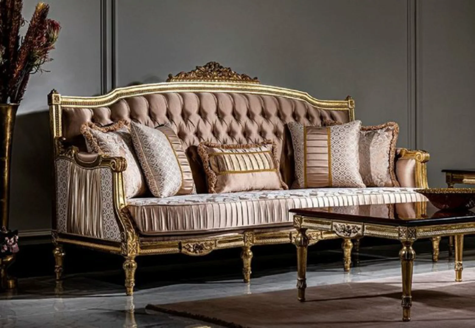 Casa Padrino Sofa Luxus Barock Sofa Rosa / Weiß / Gold - Handgefertigtes Wo günstig online kaufen