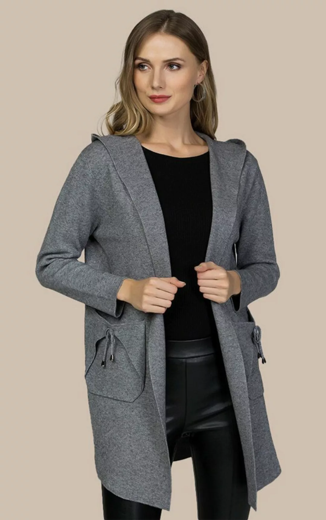 Passioni Kapuzenstrickjacke Cardigan mit Kapuze und Schnürdetails günstig online kaufen