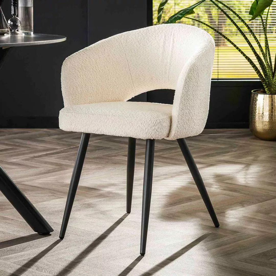 Esszimmerarmlehnstuhl Set aus Boucle Stoff und Metall 49 cm Sitzhöhe (2er S günstig online kaufen