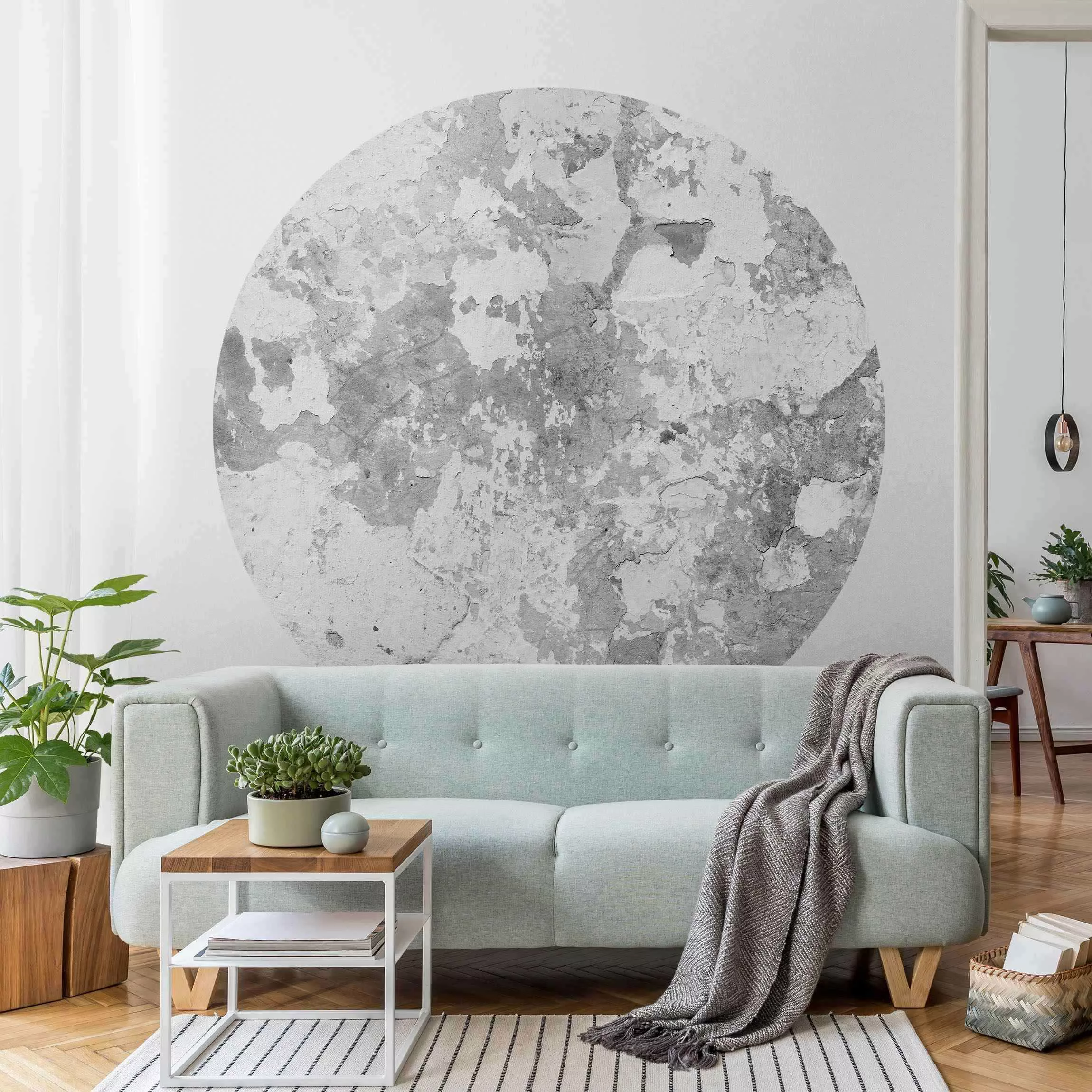 Runde Tapete selbstklebend Shabby Wand in Grau günstig online kaufen