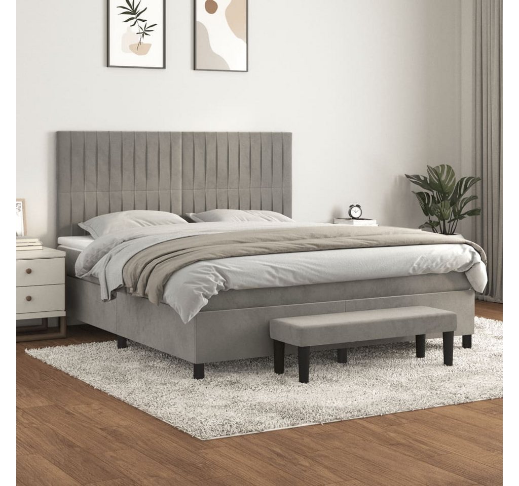 vidaXL Boxspringbett Boxspringbett mit Matratze Hellgrau 160x200 cm Samt Be günstig online kaufen