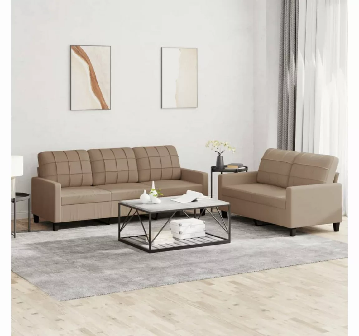 vidaXL Sofa Sofagarnitur mit Kissen Kunstleder, Standard, Braun günstig online kaufen