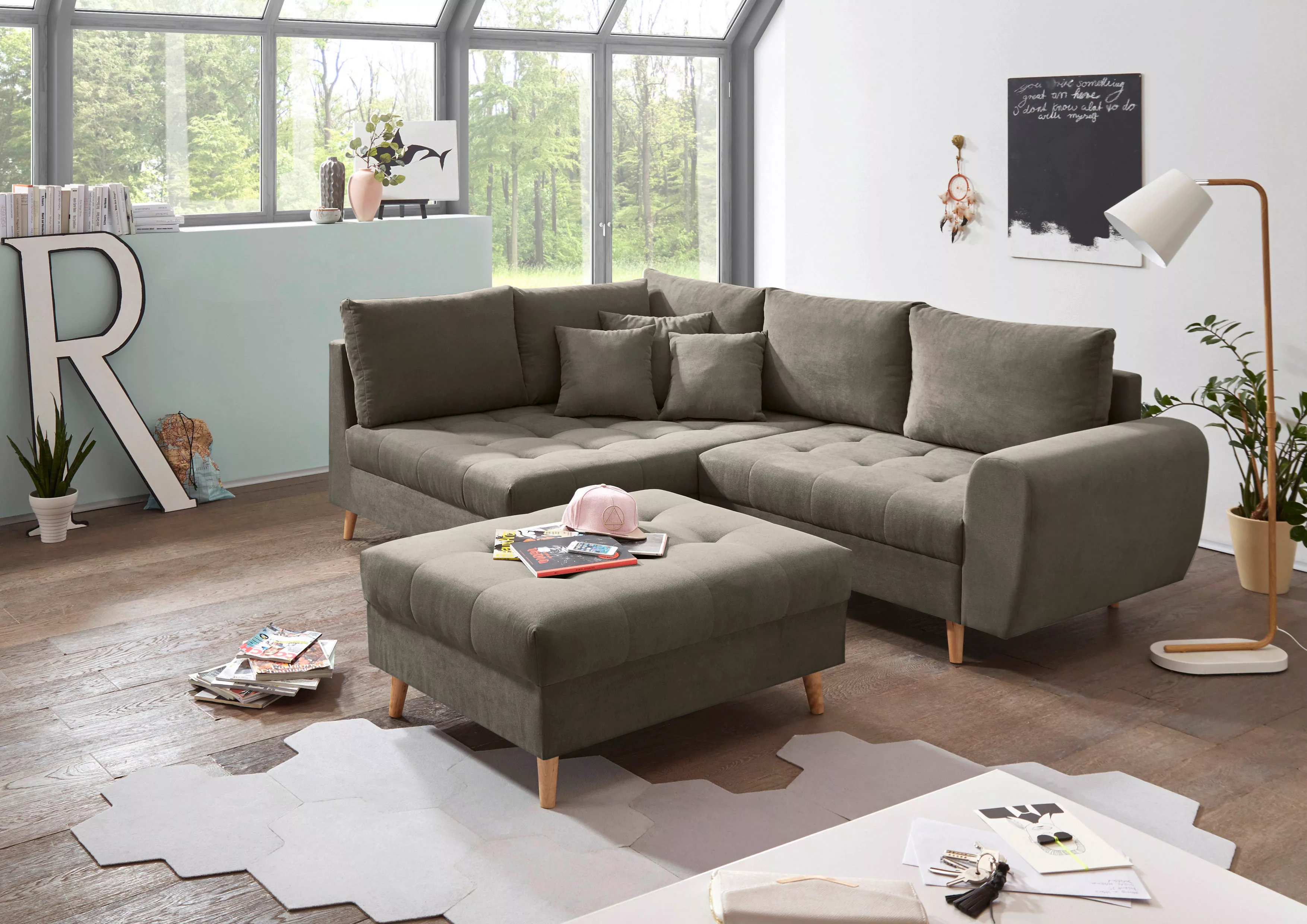 ED EXCITING DESIGN Ecksofa »Alice L-Form«, (Set), mit Hocker, Rückenkissen, günstig online kaufen