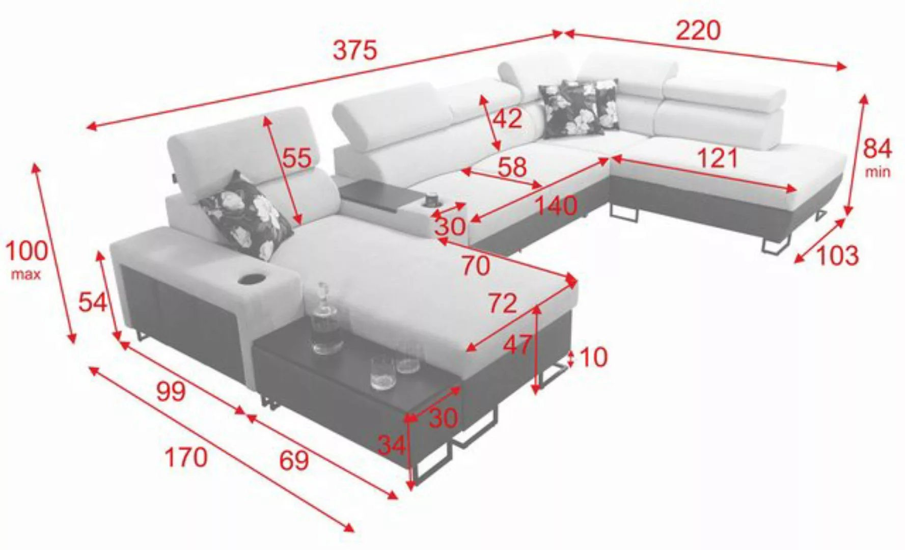 Möbel für Dich Wohnlandschaft in U-Form Melody V, mit Ablagetisch, Barfach, günstig online kaufen