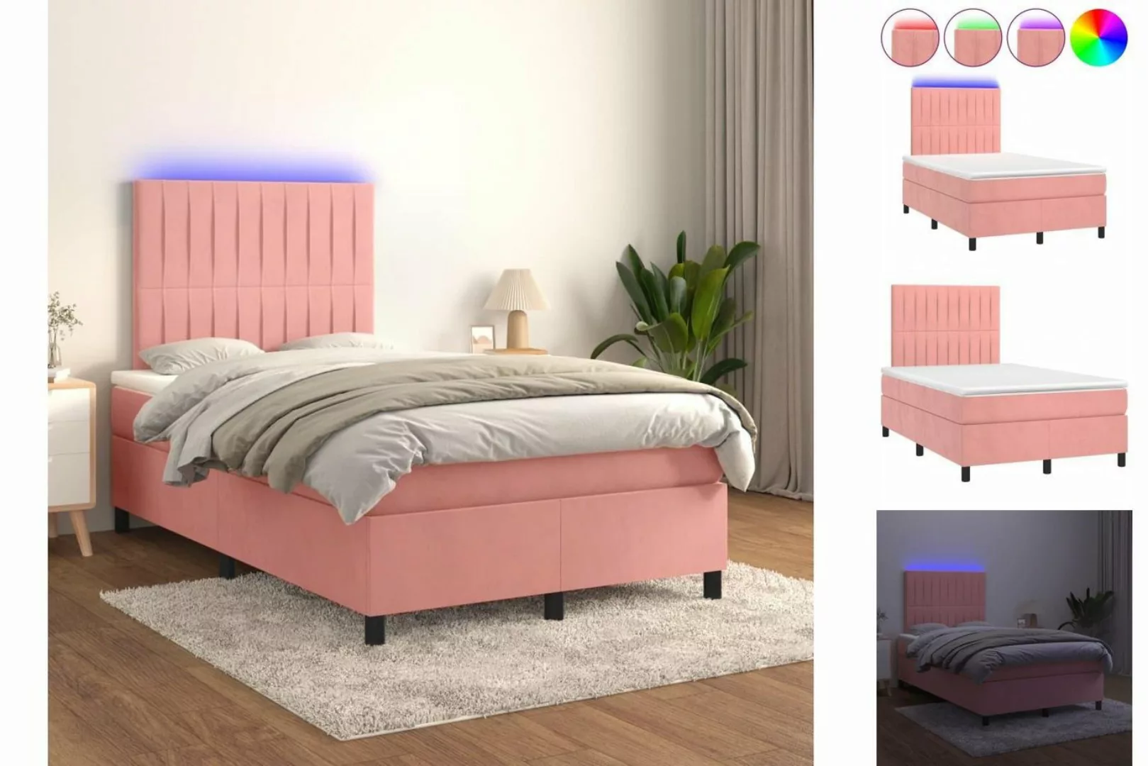 vidaXL Boxspringbett Boxspringbett mit Matratze & LED Samt (120 x 200 cm, R günstig online kaufen