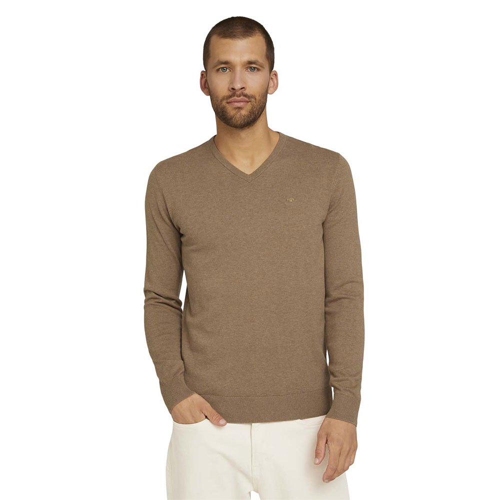 Tom Tailor Basic V-ausschnitt Sweater 3XL Havana Brown Melange günstig online kaufen