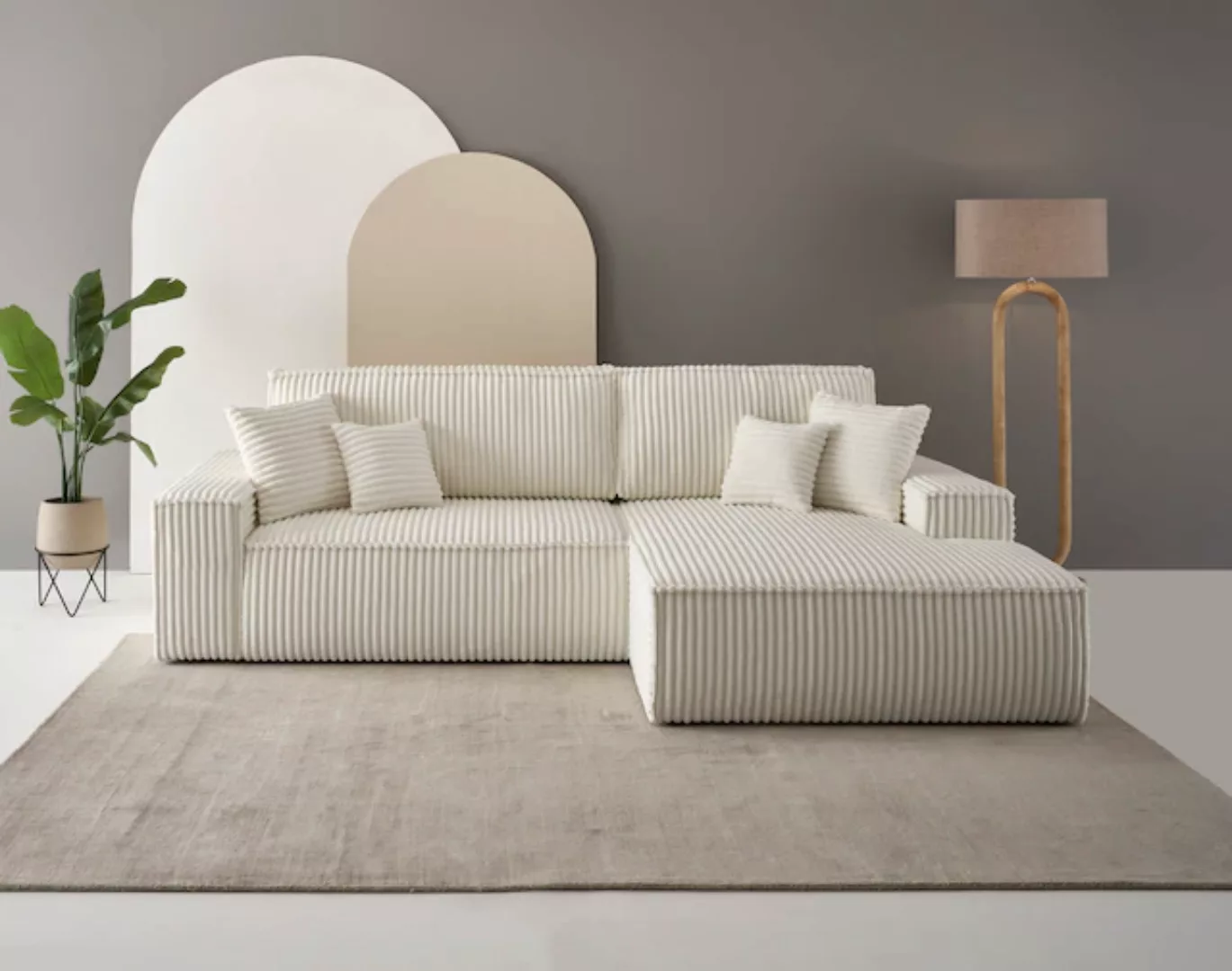 andas Ecksofa »Finnley Schlafsofa 267 cm in Bouclé, Struktur fein u. Cord, günstig online kaufen