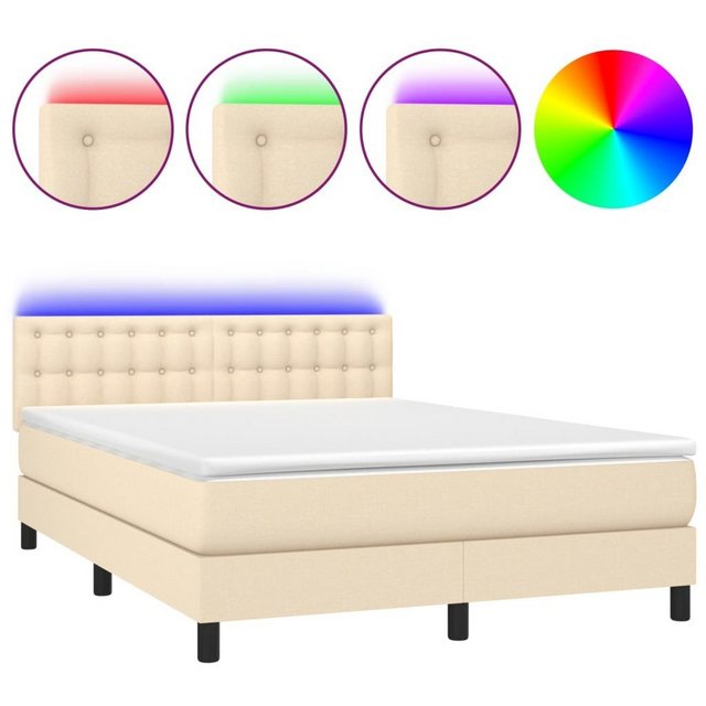 vidaXL Bettgestell Boxspringbett mit Matratze LED Creme 140x200 cm Stoff Be günstig online kaufen