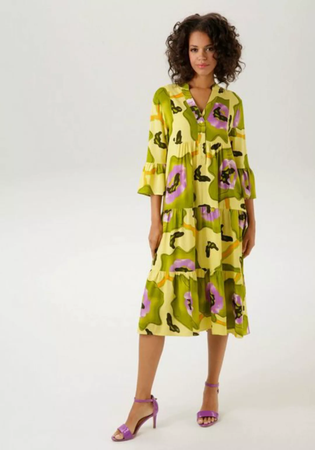 Aniston CASUAL Blusenkleid mit großflächigem, graphischem Blumendruck - NEU günstig online kaufen